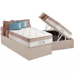 Cama Box Baú Solteiro: Colchão Molas Ensacadas Anjos MasterPocket King Best + Base CRC Suede Clean(88x188)