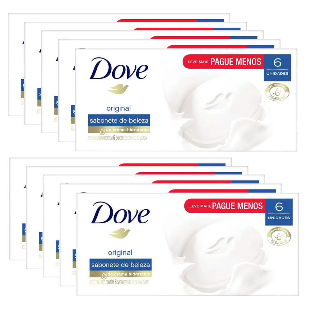 Kit Sabonete Em Barra Dove Original Branco 90g 6 Sabonetes - Com 10 Unidades em Oferta na Shopee