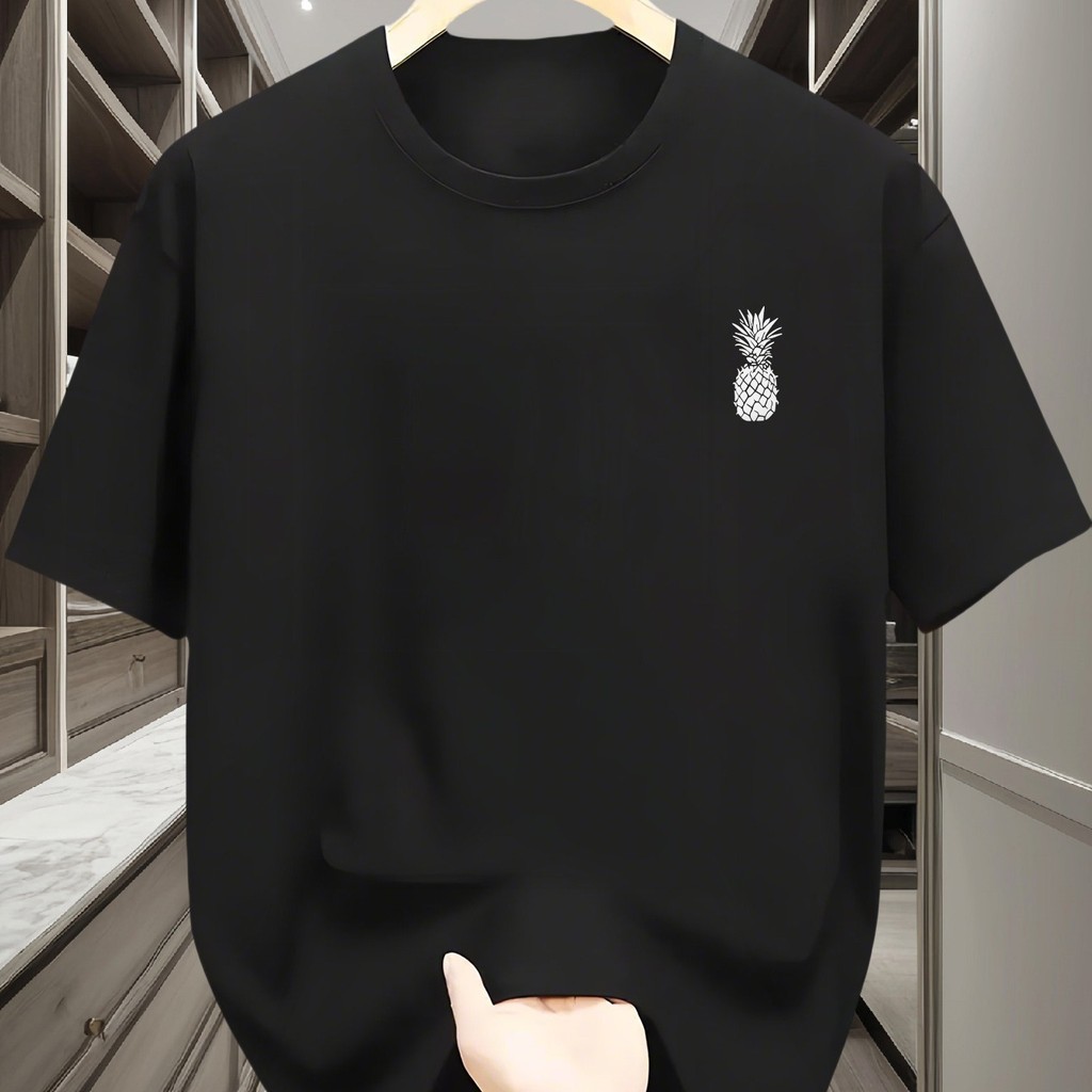 Camiseta Masculina e Feminina de Manga Curta com Estampa de Abacaxi 100% Algodão Premium