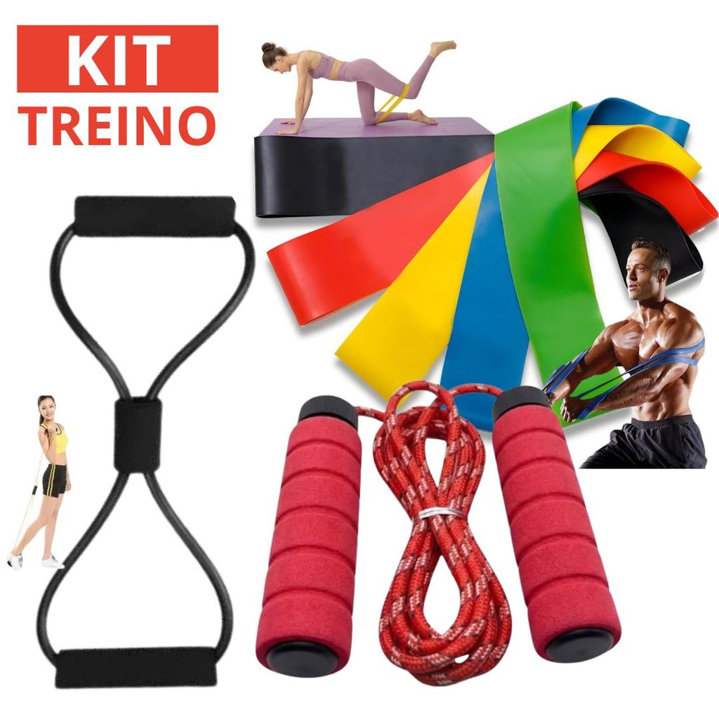 Imagem Treino Em Casa Completo Elástico Cross Tube Extensor Corda de Pular Kit 5 Faixas