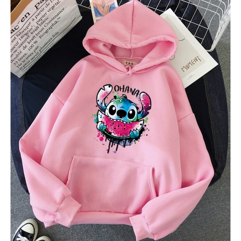 Blusa de Frio Moletom Canguru Unissex Estampado Lilo Ouvindo Música Outono Inverno Lançamento Unissex