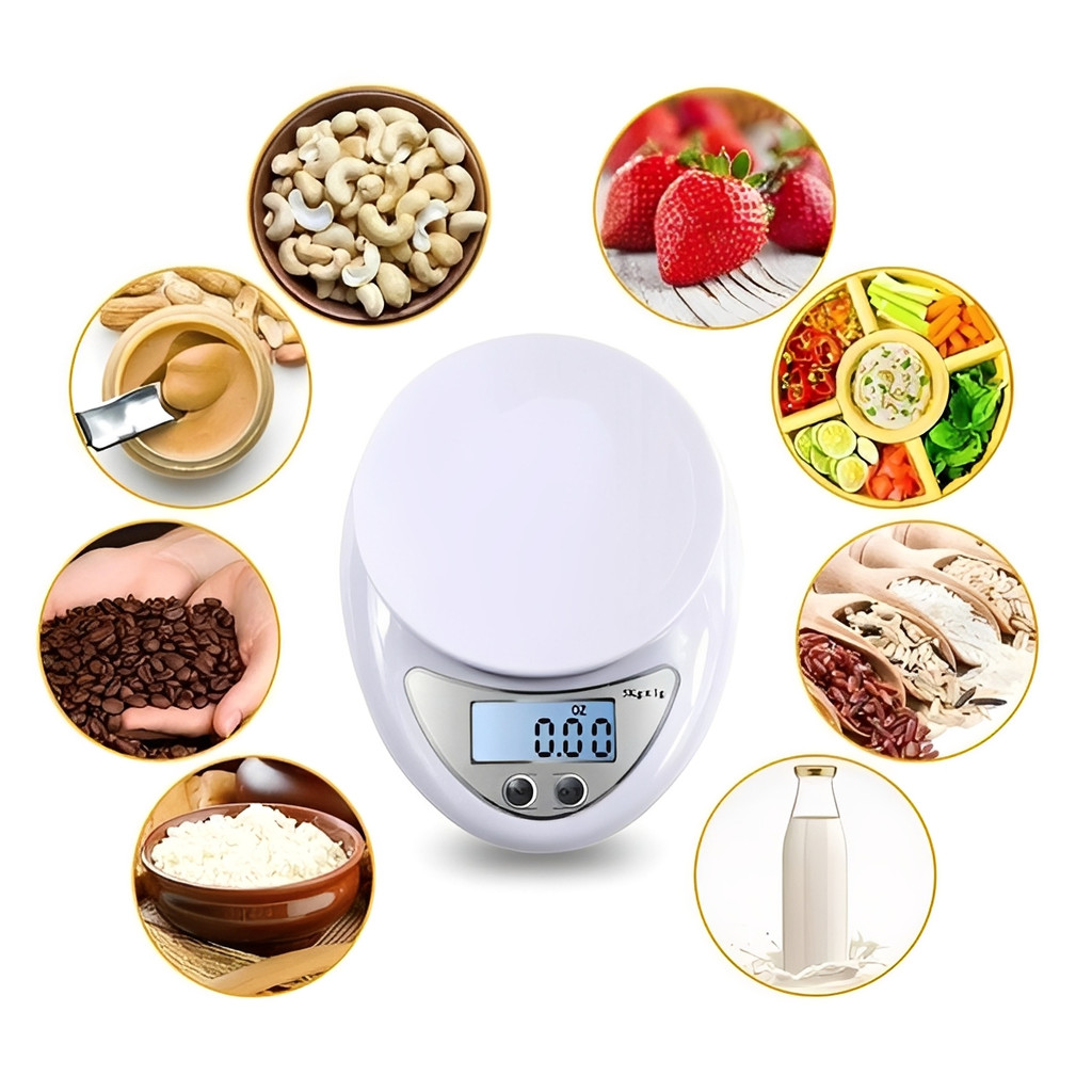 Balança De Cozinha Precisão Digital De Cozinha Até 5kg Função Tara Display LCD Nutrição e Dieta