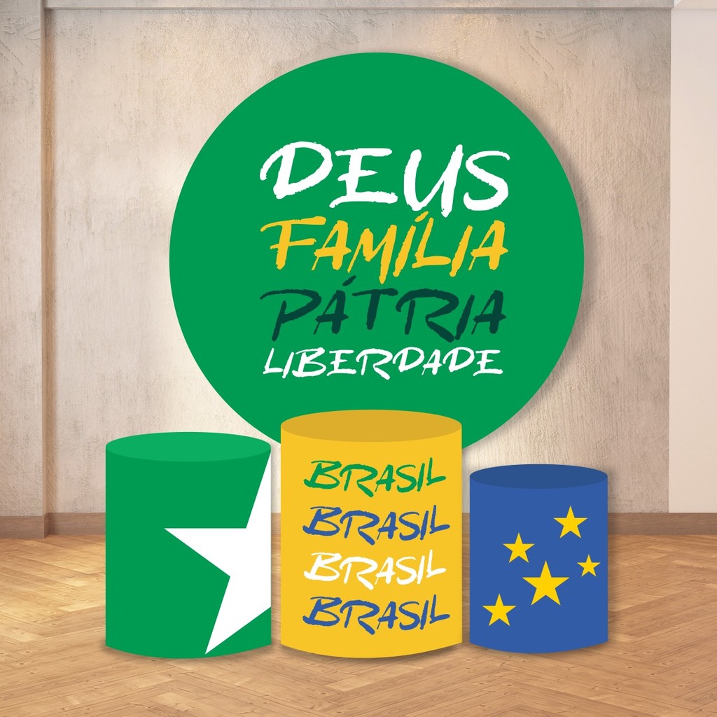 Painel de Festa Redondo com Trio Cilindros Capas Copa Futebol Brasil 2026