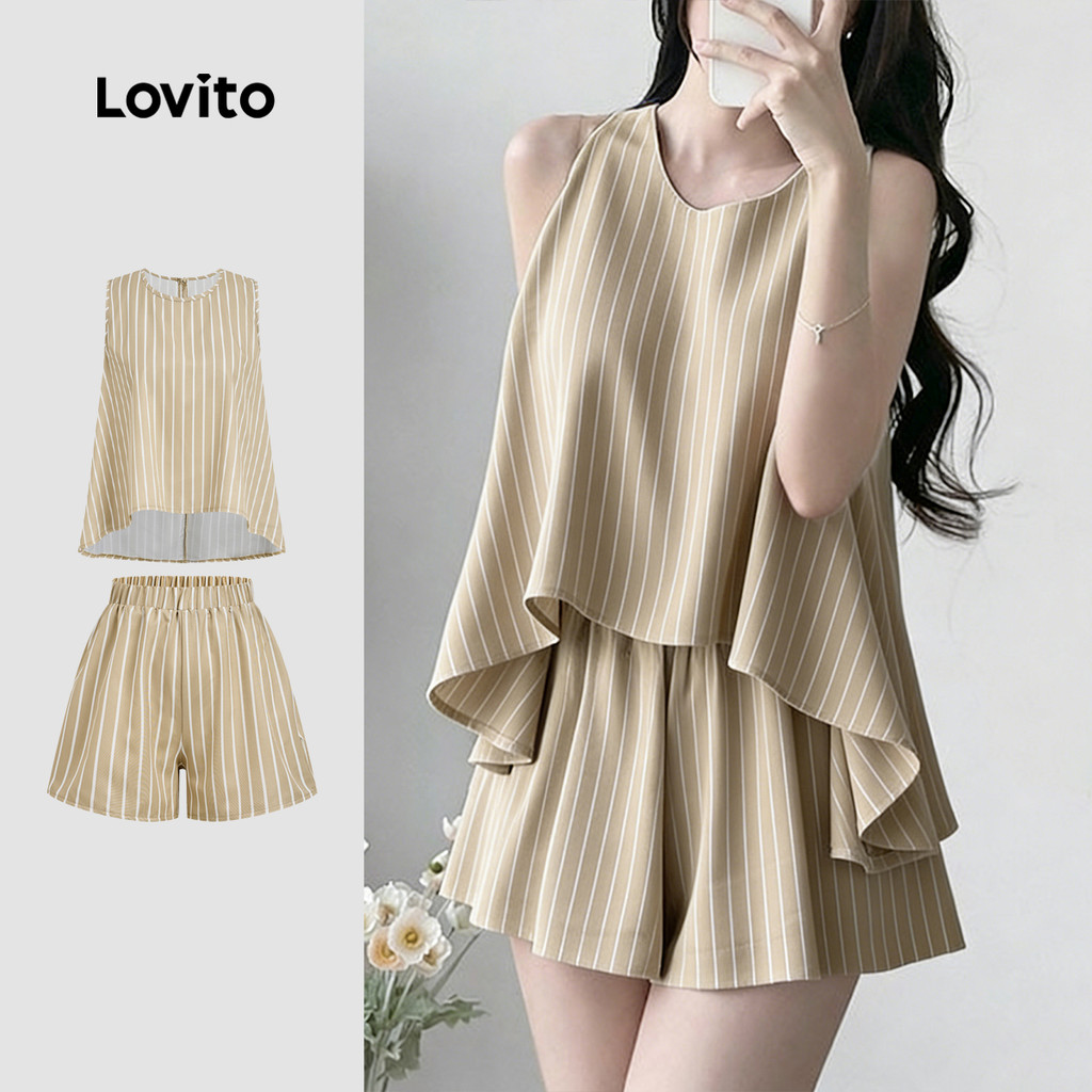 Lovito   Elegant Tops ou Bottoms e estilosos Primavera/Verão Shorts cáqui claro para mulheres L178ED1368 em Oferta na Shopee