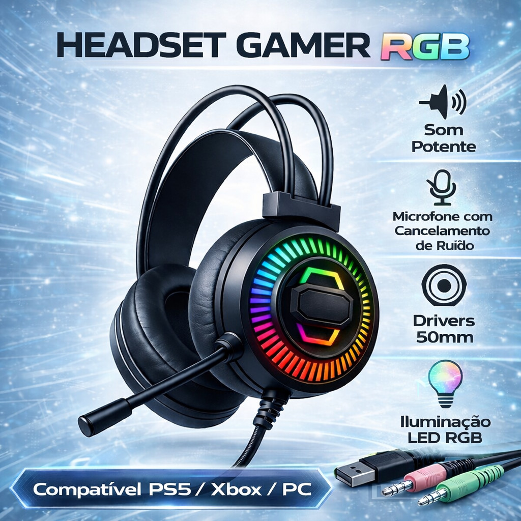 Headset Gamer Com Microfone Fone de Ouvido Estéreo LED Confortável PC Notebook K11 PS4 PS5 Xbox PC