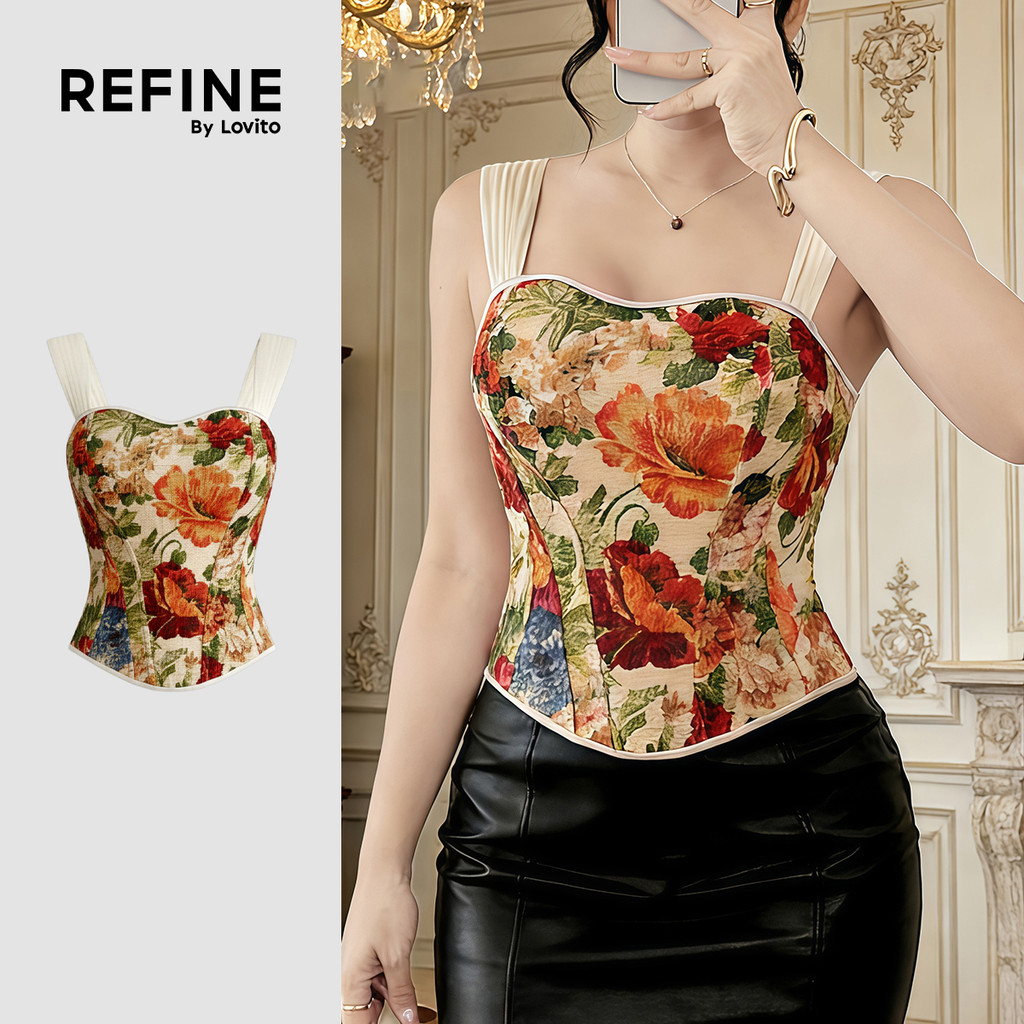 (NEW) Lovito  Top Feminino de Tecido Fosco Vintage Costura Barnwind LR32098 em Oferta na Shopee