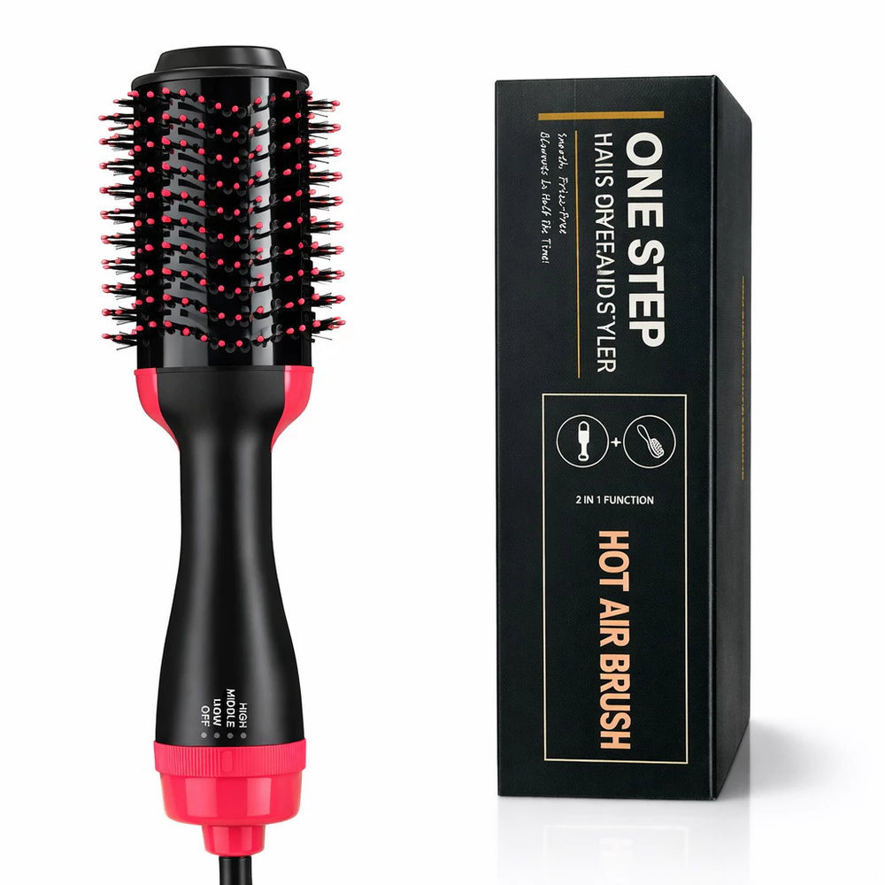 Secador de Cabelo 3 em 1 Escova Secadora com Íons Negativos e 3 Níveis de Calor