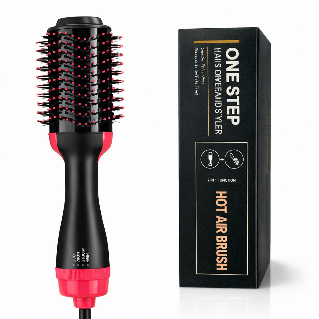 Secador de Cabelo 3 em 1 Escova Secadora com Íons Negativos e 3 Níveis de Calor