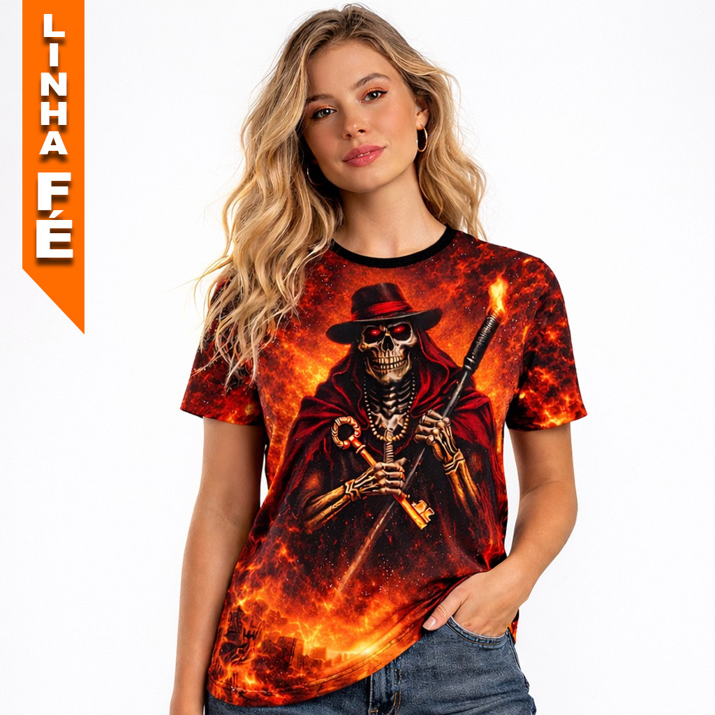 Camisa Exu Caveira Umbanda Candomblé Espiritual Camiseta Umbanda Premium Poliéster 100%