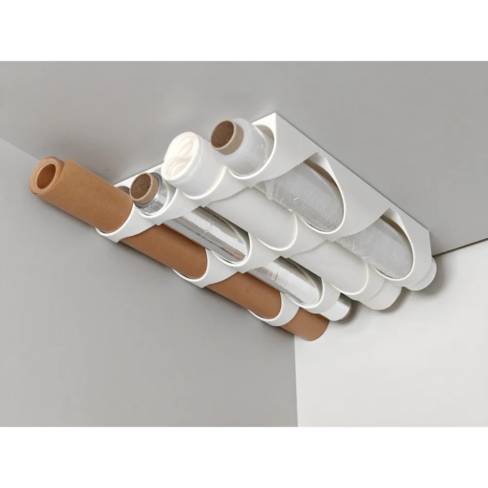 Porta-Rolos Duplo de Cozinha – Organizador para Papel Alumínio, Plástico Filme e Papel Manteiga  Fixação fita dupla face