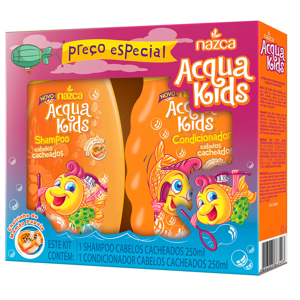 Shampoo + Condicionador Acqua Kids Cabelos Cacheados 250ml em Oferta na Shopee