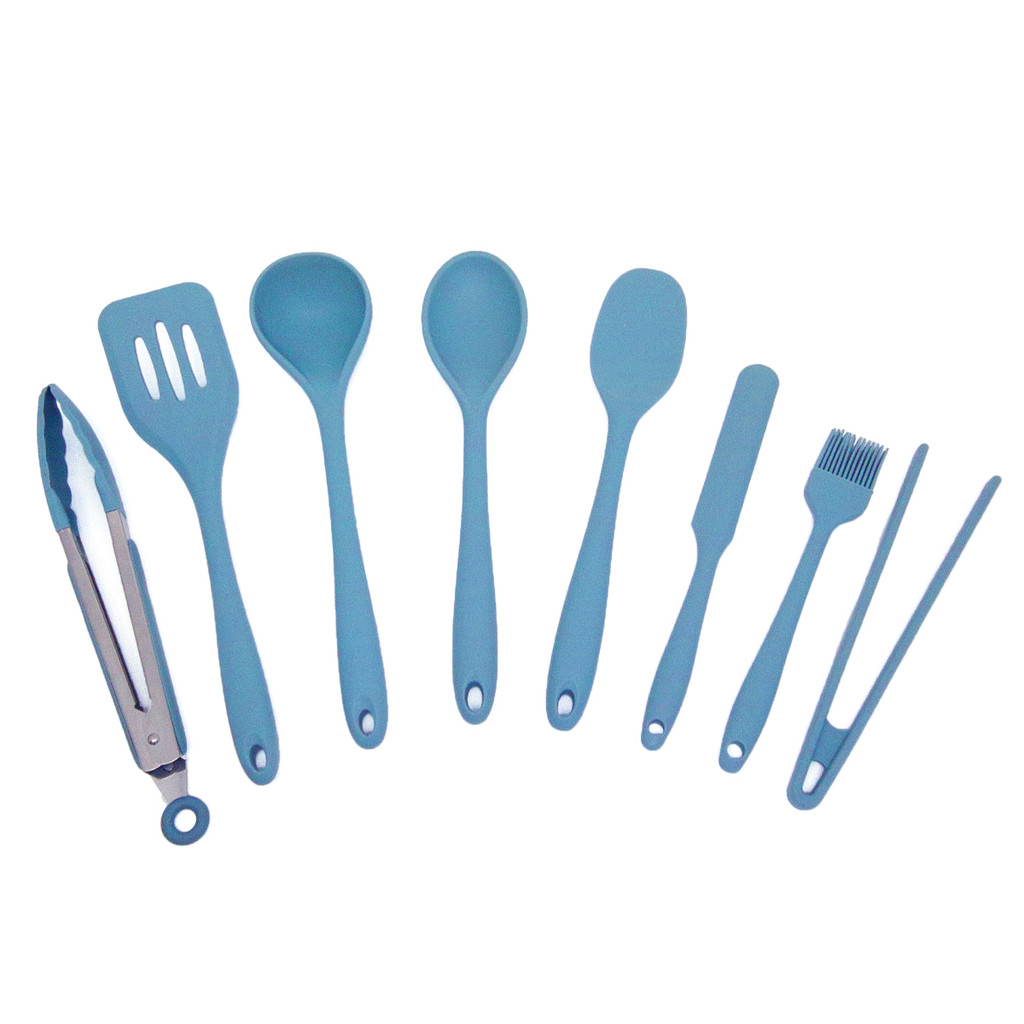Kit de Utensílios de Silicone com 8 Peças Azul - Oikos em Oferta na Shopee
