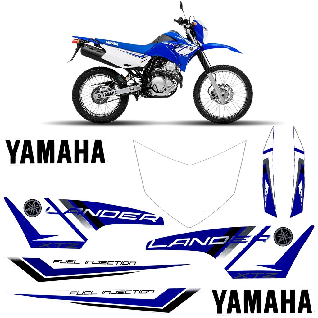 Kit Faixa Cartela Adesivos Completo Carenagem Compatível Com Moto Yamaha Xtz 250 Lander Azul 2014