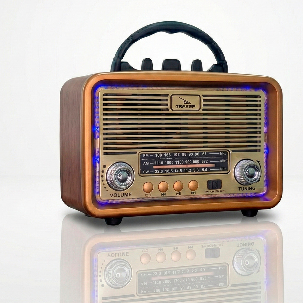 Rádio Portátil Multimídia Bluetooth Vintage AM FM SW Analógico Lanterna Tomada Aux Recarregável TF USB