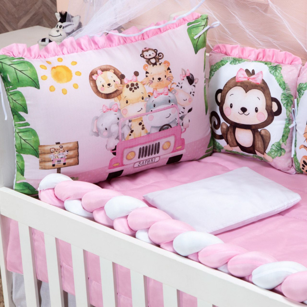 Kit Berço 13 Peças Almofadinhas Padrão Americano Menina Enxoval Completo- A Pronta Entrega