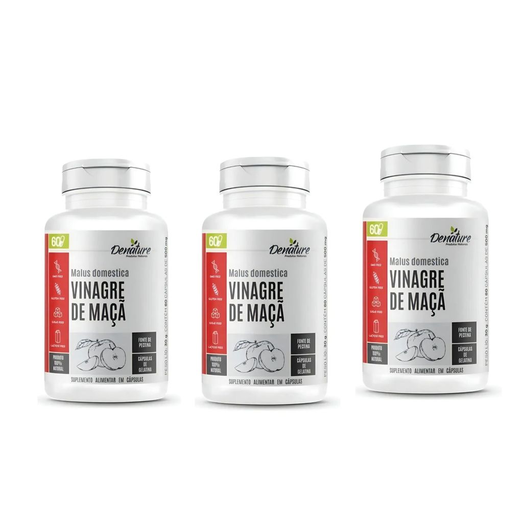 Kit 3x Vinagre de Maça 100 Cápsulas Denature