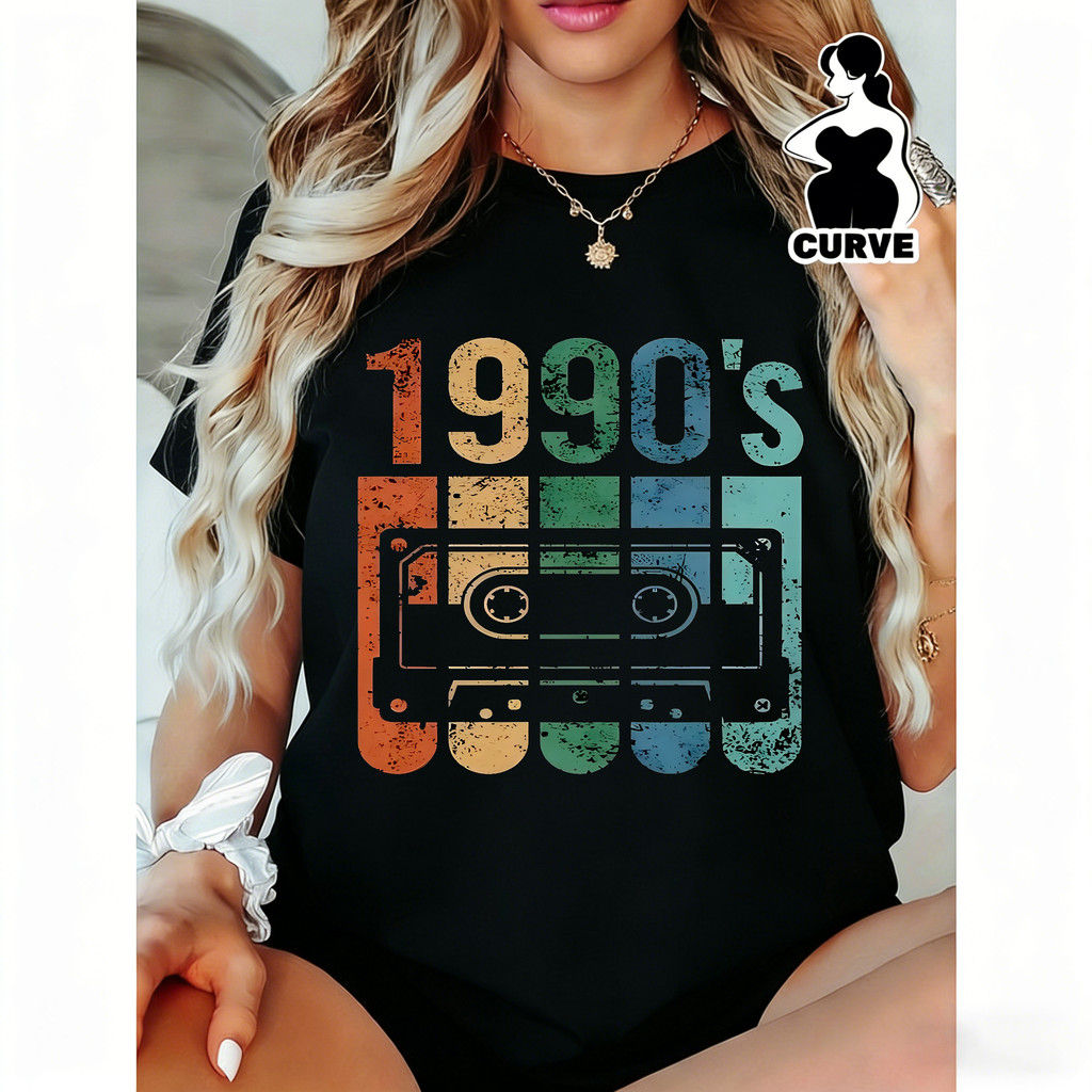 Camiseta Feminina Estampa Cassete 1990s Cores Diversas Estilo Retrô Confortável Estilosa Moderna Tendência