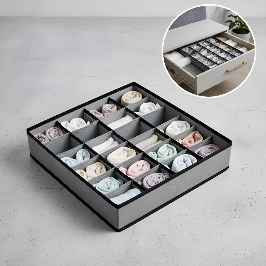 Kit 2 Organizadores de Roupas Intimas  meias Dobrável com 24 Divisórias Colmeia Organizadora para Gavetas