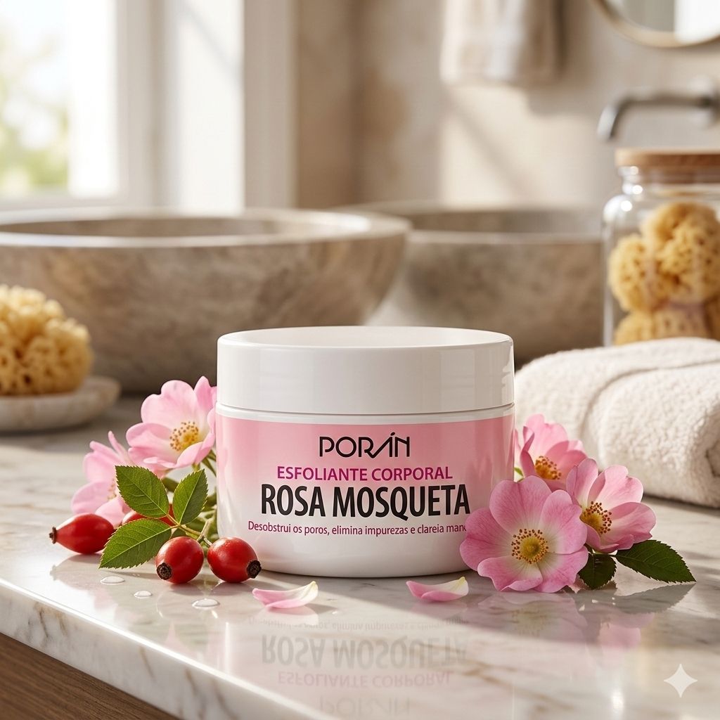 Esfoliante Corpo Poran Rosa Mosqueta Desobstrui Poros Elimina Impurezas Clareia Manchas Pele Hidratada 240 G