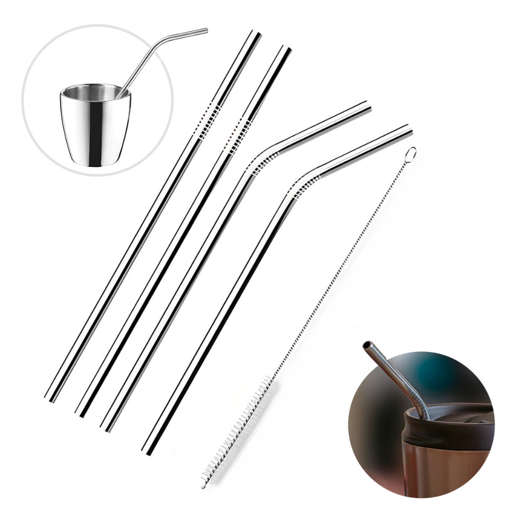 Combo 04 Canudos Inox Com Escova Ecológico Reutilizáveis Sustentáveis em Oferta na Shopee