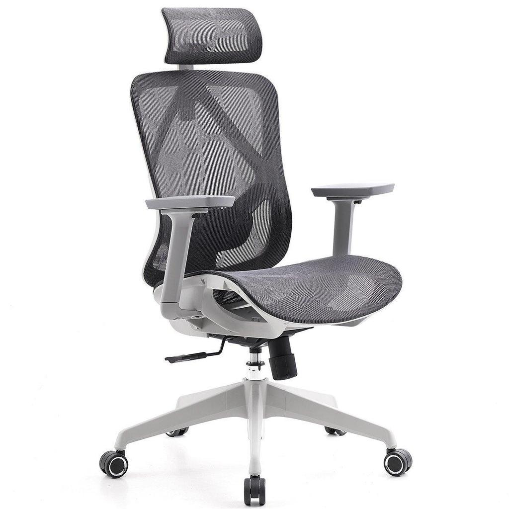Cadeira de Escritório Dr. Office Ergo, Mesh, 3D, Altura Ajustável, Branco e Cinza, DR-CH-EGR3DWGF