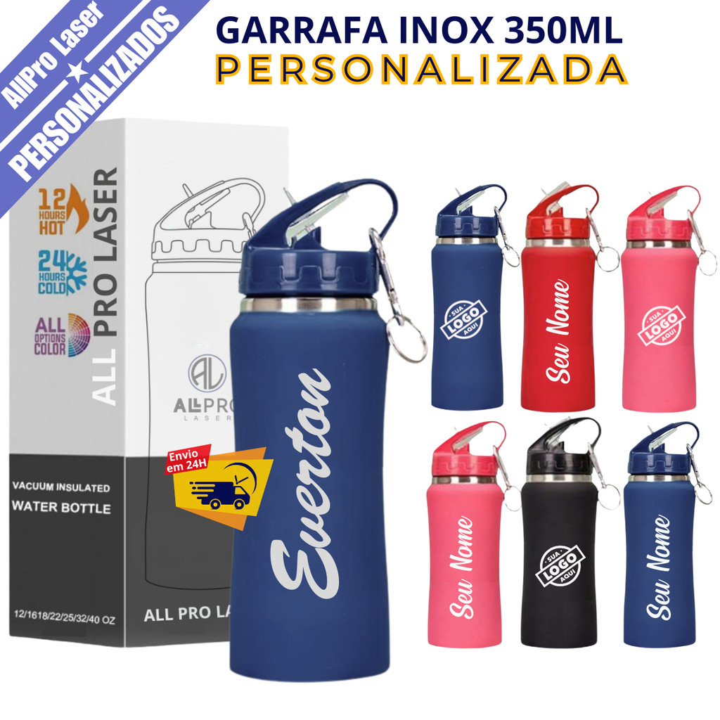 Garrafa Térmica Infantil 350ml Emborrachada Personalizada Nome Desenho Logos