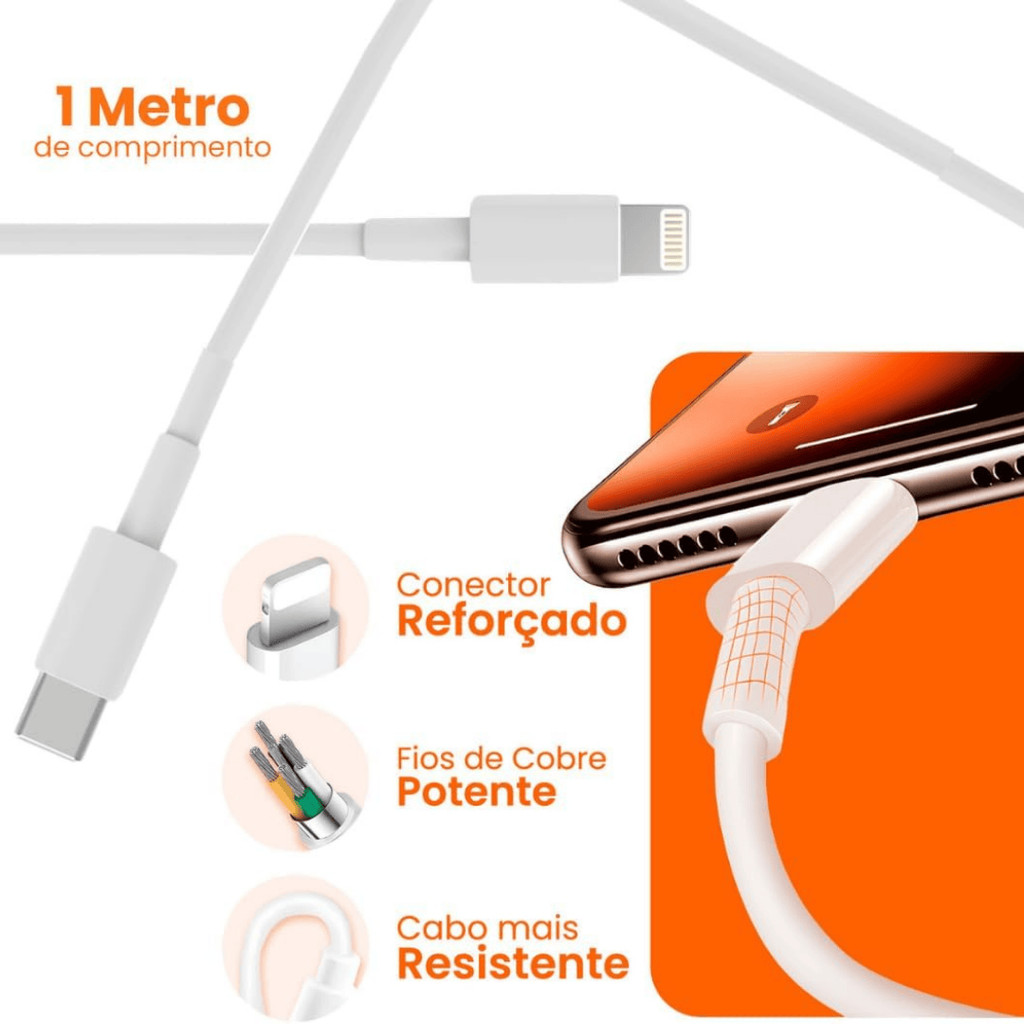 Cabo para iphone turbo 1m pd apple lightning tipo c usb-c ipad macbook
