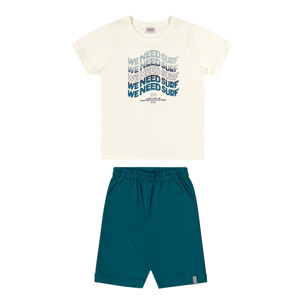 Conjunto Curto Infantil Menino Malha Flamê Elian Bege em Oferta na Shopee