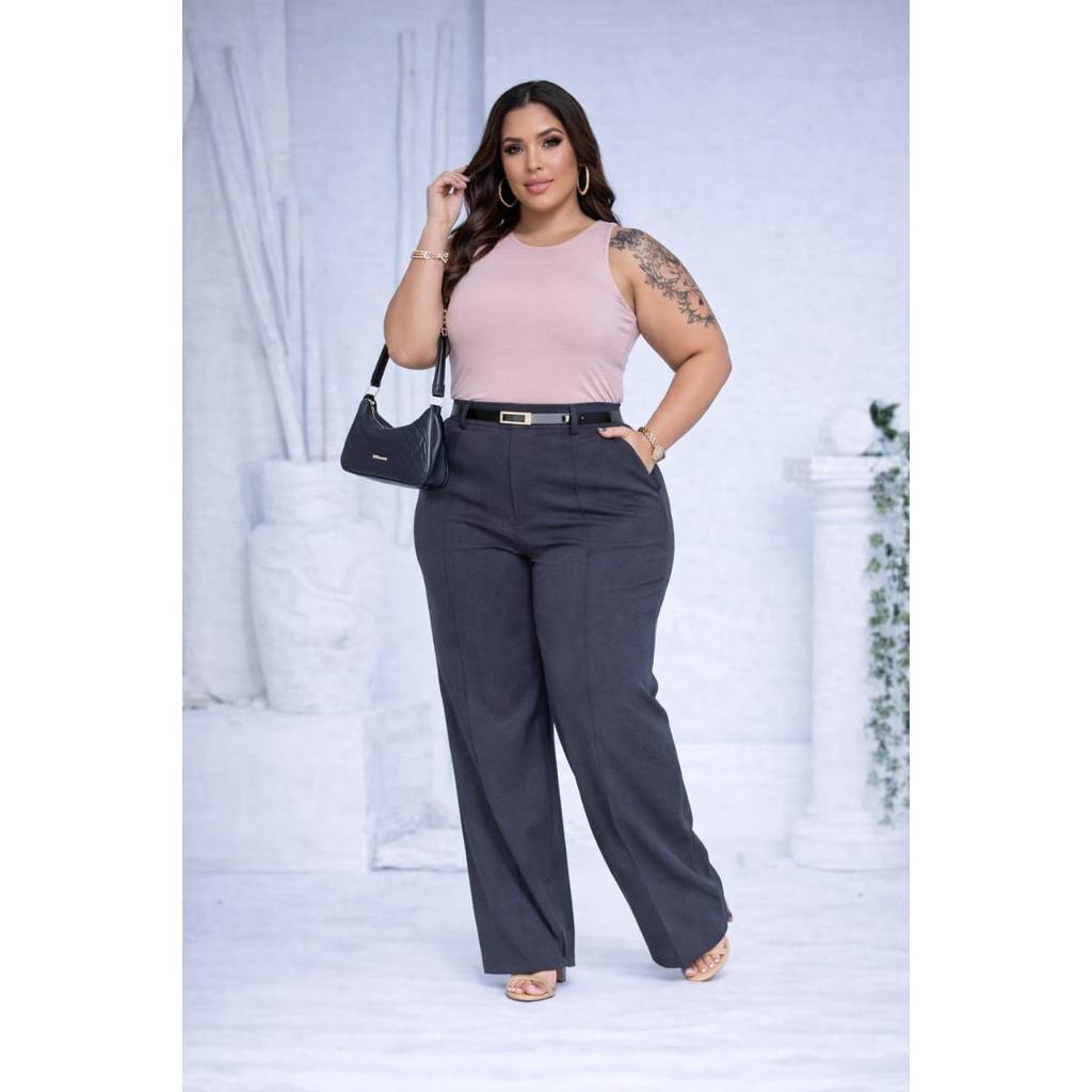 Calça Alfaiataria Plus Size Wide Leg Social Pantalona Elegante Calça Feminina Plus size Calça Inver