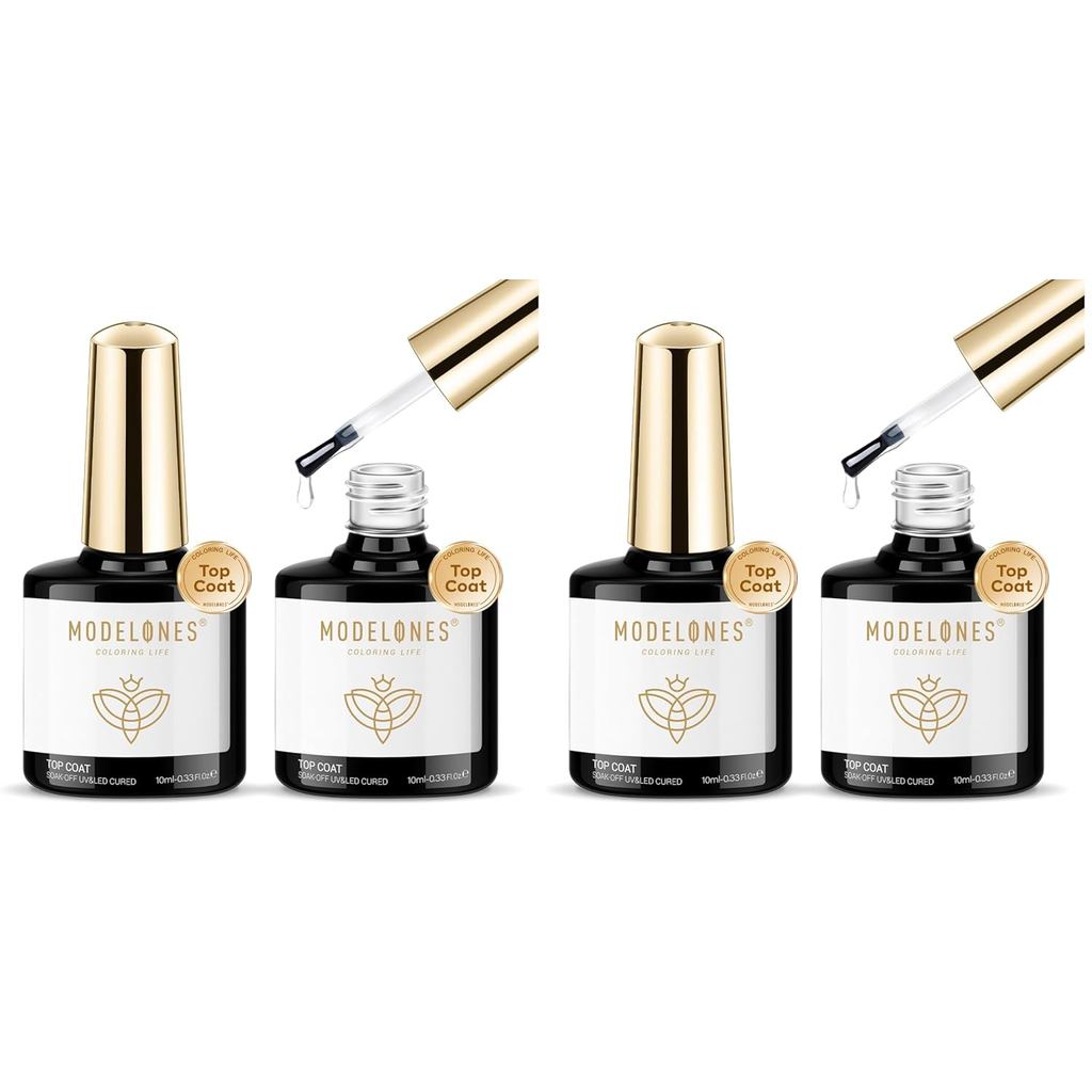 modelones Gel Top Coat, 2 Peças, Acabamento Brilhante Transparente, Top Coat Sem Resíduos, Esmalte em Gel para o Inverno