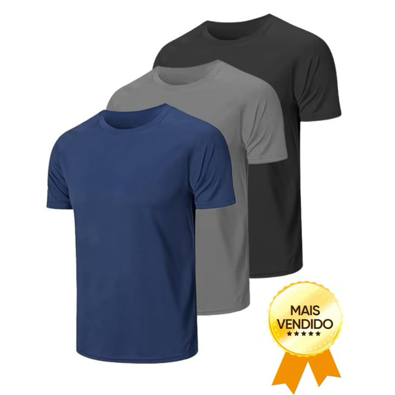 Kit 3 Camisetas Masculina Básica 100% Poliéster Moda Masculina Verão e Inverno branco Azul Cinza Preto praia Perfumada