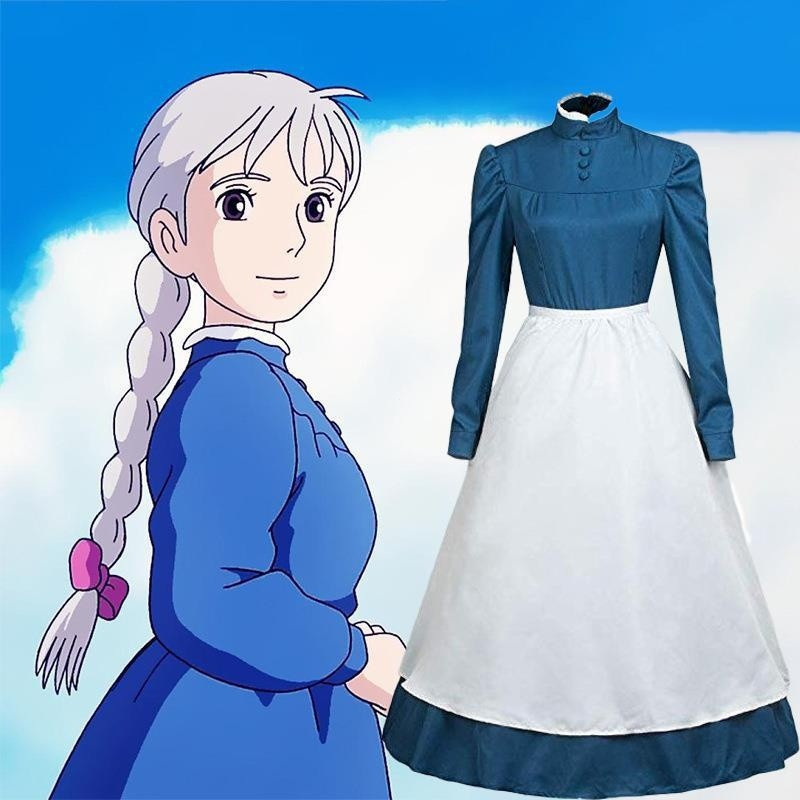 Hal's Moving Castle cos Roupas Sophie cosplay Vestido Azul Roupas Femininas Roupas Cosplay