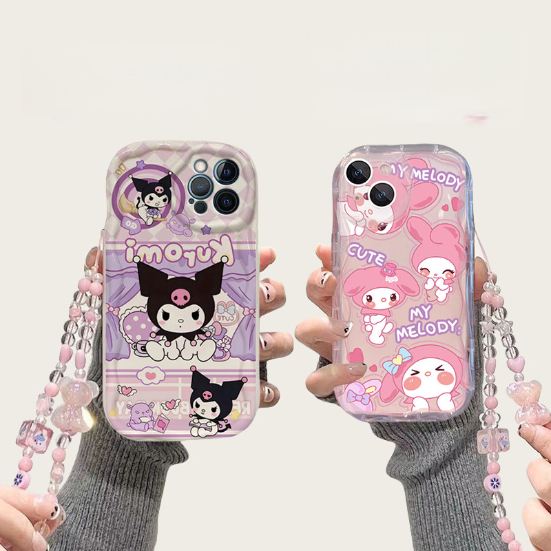 Capa De Telefone Com Corrente Kuromi Melody Para Motorola Moto Edge 50 Fusion Pro G60 G53 G52 G30 E14 E13 E32 E22 G30 G2