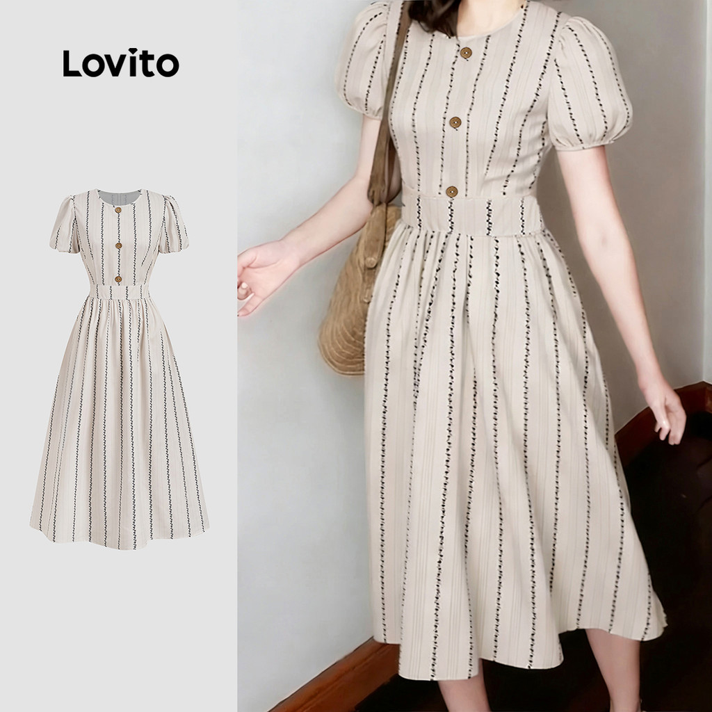 Lovito  Vestido Casual com Zíper e Botões Frente Primavera/verão para Mulheres L178LD071