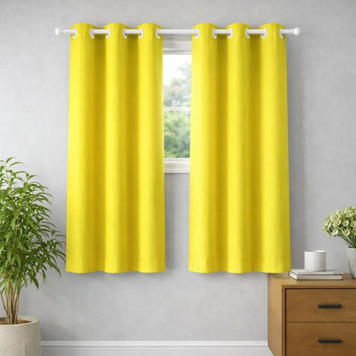Cortina Oxford 8 Ilhós Varão Janela 1,70x1,45 Sala Quarto Cortina Corta Luz Amarelo Claro