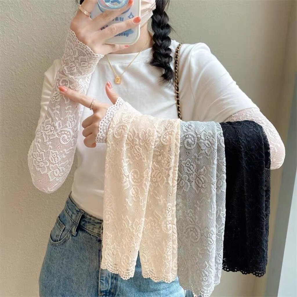 Mangas De Braço De Renda Transparente Doce Feminino – Capas Longas Florais Vintage Delicadas Acessórios Suaves De Proteç