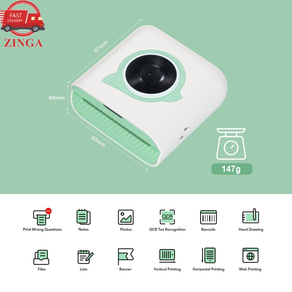 Zinga Walfront Mini Impressora Fotográfica L8 Suporte Térmico Portátil Sem Fio BT Conectado Resolução 203DPI para Fotos