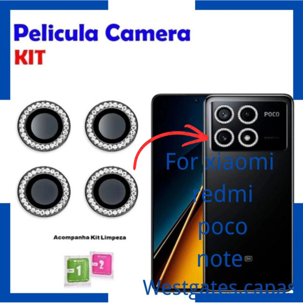 Pelicula diamante de vidro protetor de Lente Cãmera Para Xiaomi Redmi Note 12 13