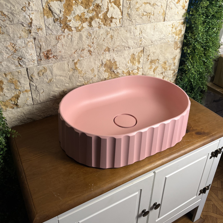 Cuba Rosa Banheiro Grande Lavabo Oval de Apoio Pia Sobrepor Concreto Rosa Rose