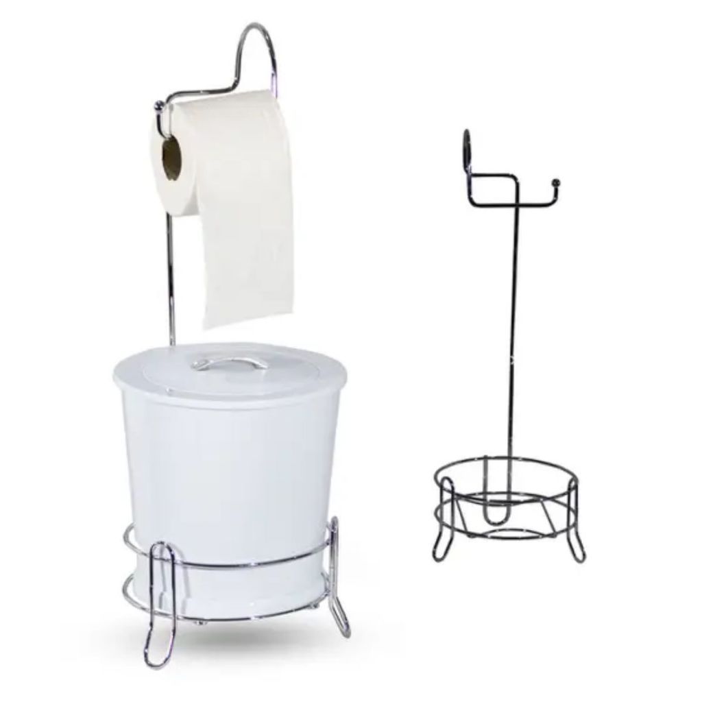 Suporte Para Papel Higiênico Com Lixeira Reforçada Banheiro Niquelart