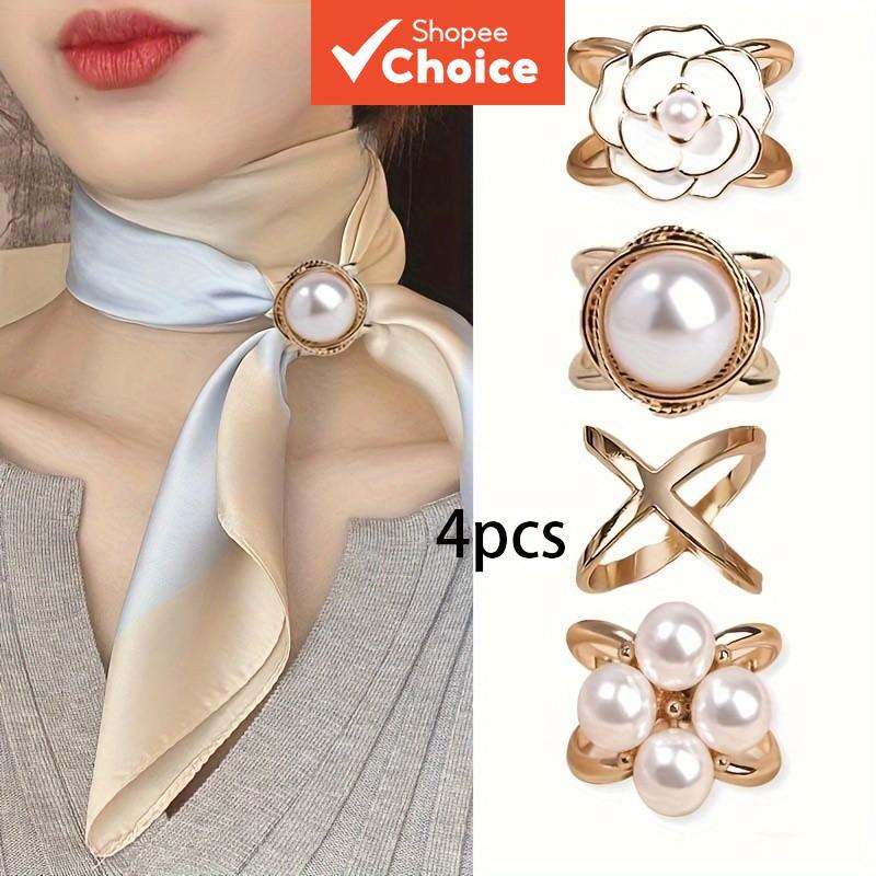 Conjunto De Clipes De Cachecol Camélia Pérola Ouro X Forma Boêmio Hijab Pino Broche Xale Para Mulheres Moda Acessórios P
