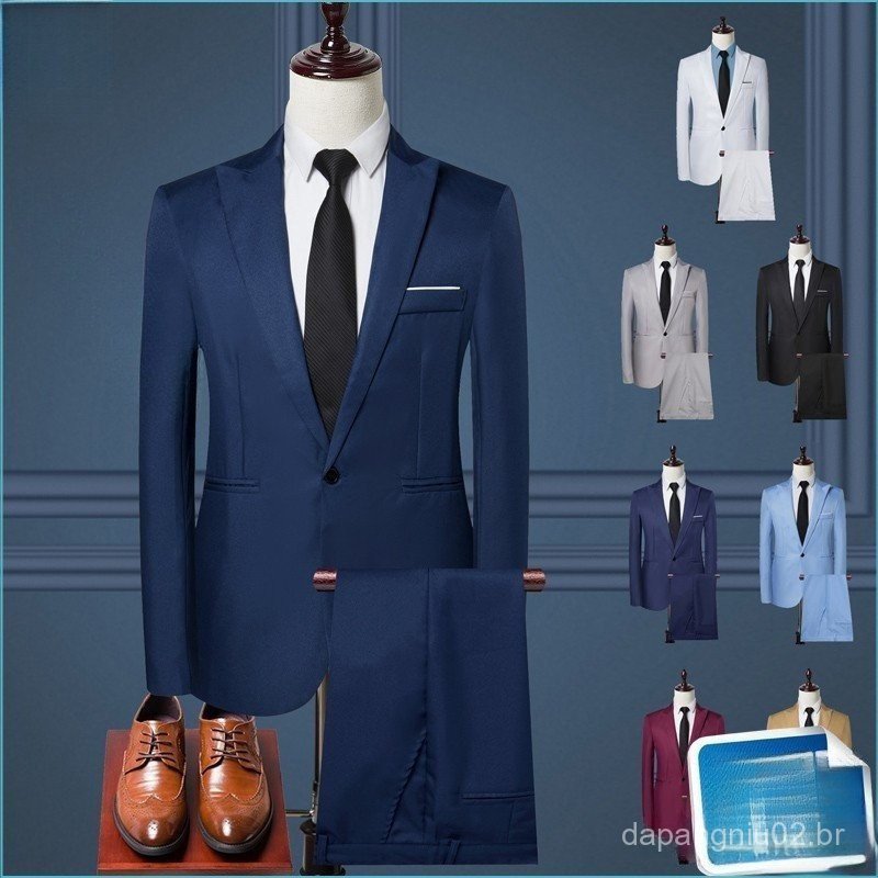 Ternos de Casamento Masculinos, Blazer Casual para Negócios, Conjunto de 2 Peças, Terno Slim Fit EPT9