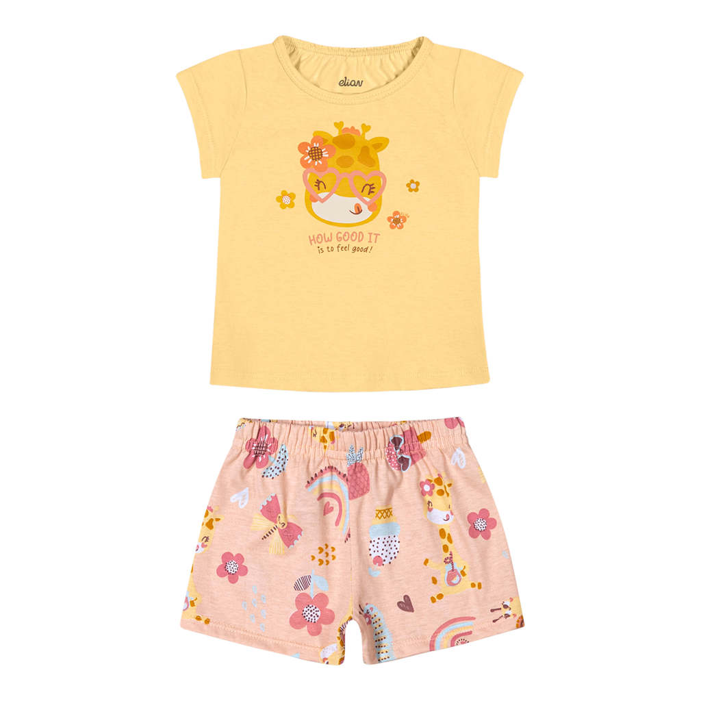Conjunto Manga Curta Bebê Menina Girafa Elian Amarelo em Oferta na Shopee