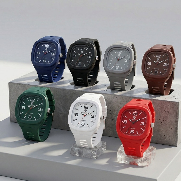 Relógio Minimalista Unissex Médio Pulseira Borracha Quadrado Quartz Clássico Contemporâneo