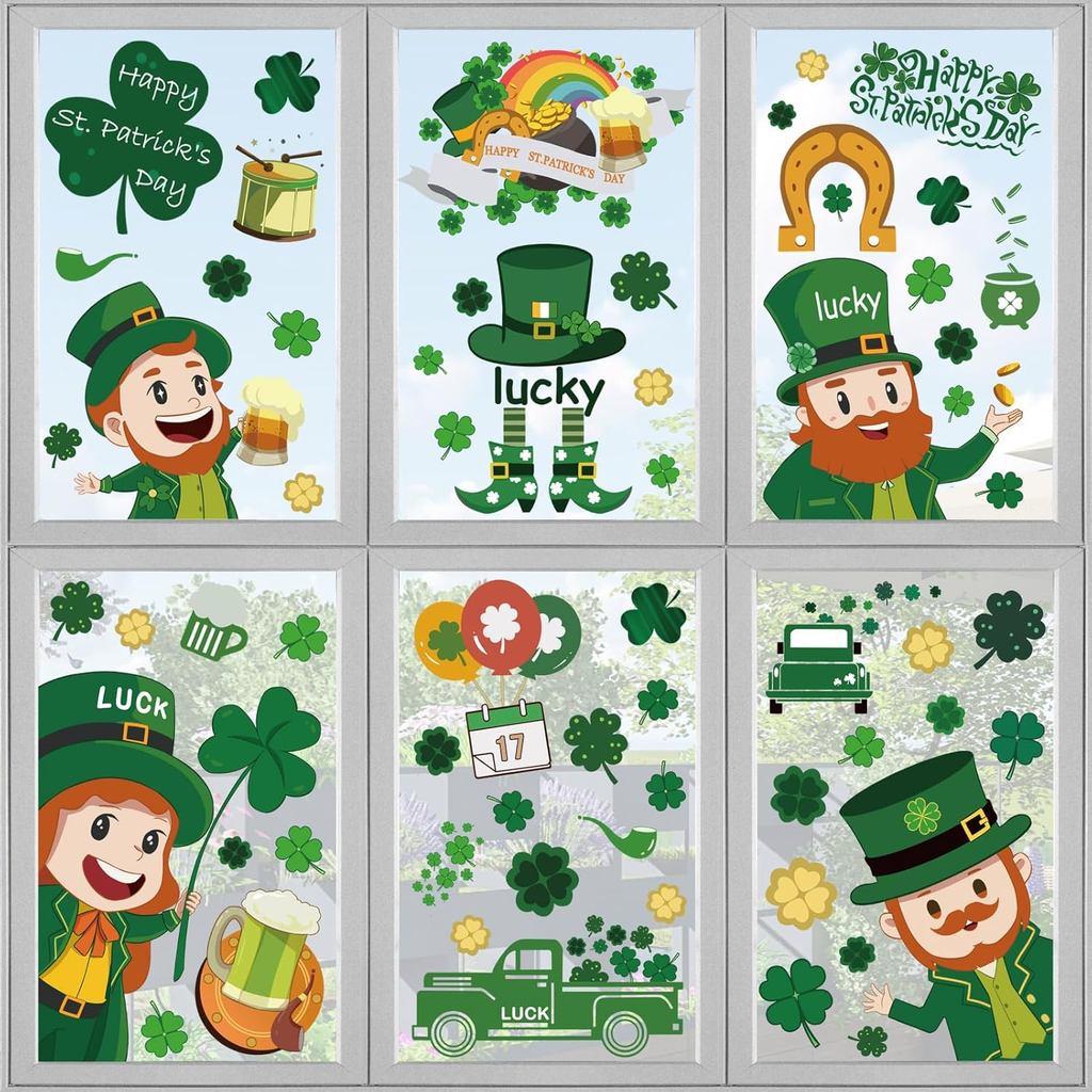 Adesivos Decorativos para Janelas do Dia de São Patrício, 120 Peças Reutilizáveis de Adesivos Estáticos de Shamrock e Le
