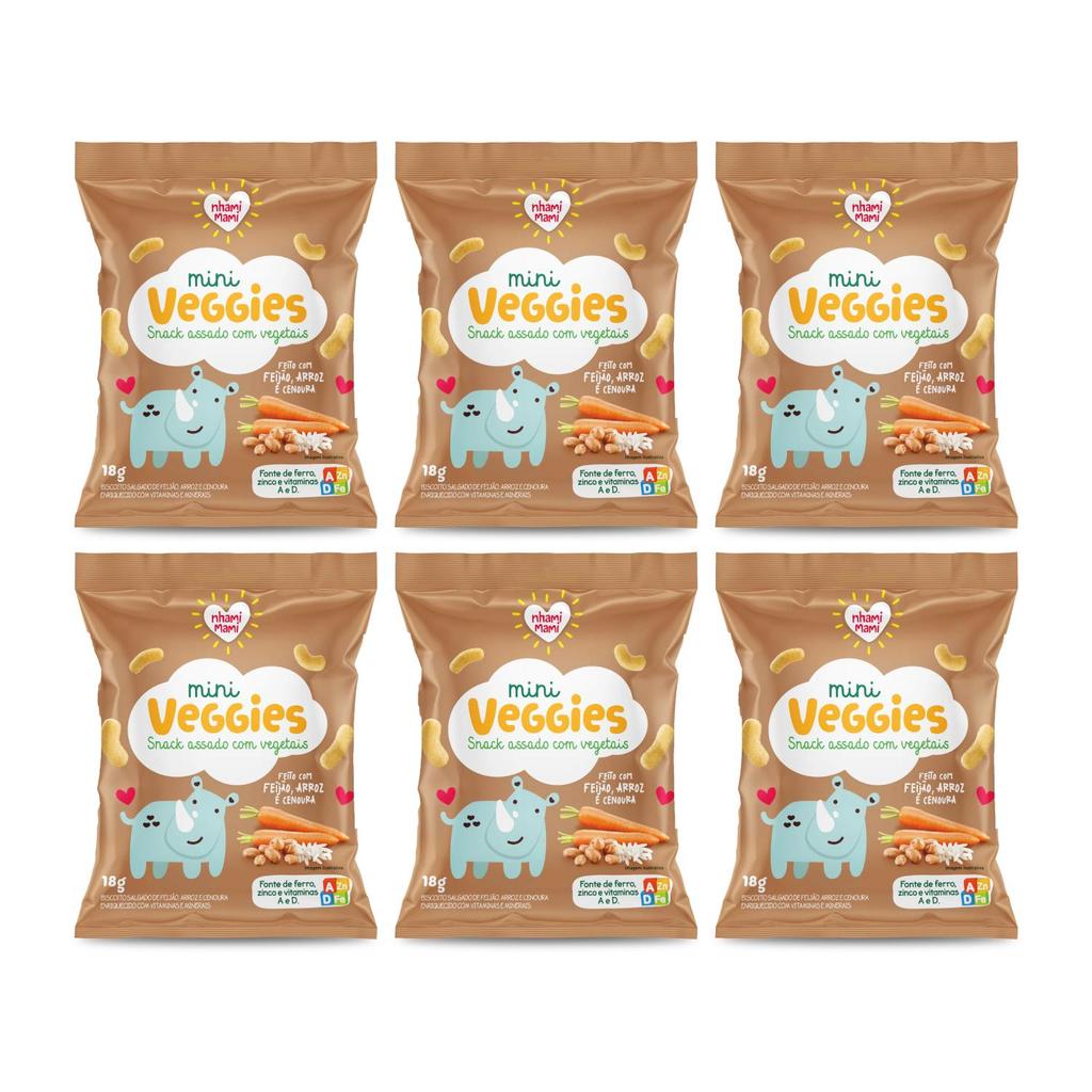 Kit Snack Infantil Sem Glúten Feijão Arroz e Cenoura Mini Veggies Nhami Mami - 6 Unidades 18g