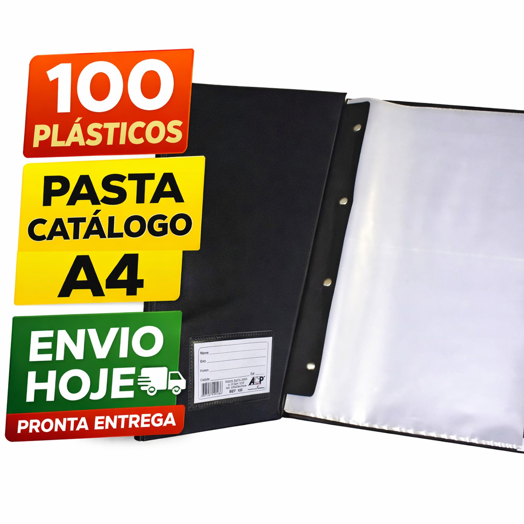 Pasta Catálogo Oficio A4 Com 100 Plásticos Fino 0,06mm 24X33cm Com Visor Ref:130 ACP