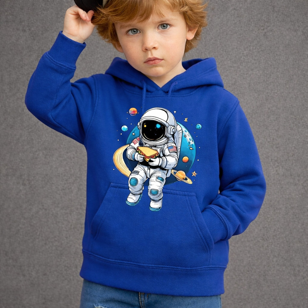 Moletom Infantil Juvenil com Capuz Flanelado Premium Estampa Astronauta Bolso Canguru