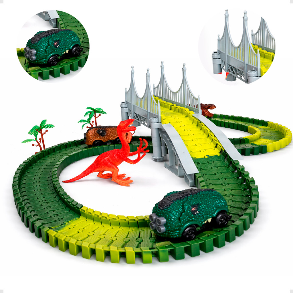 Pista de Carrinho Dinossauro 173 Peças Brinquedos Infantil Com Carrinho Elétrico