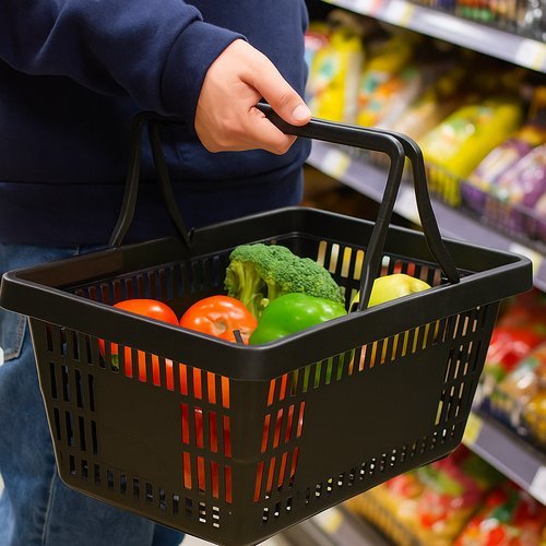 Cestinha de Supermercado Vazada Retangular Preta Armazenamento Organizador Resistente Multiuso Doméstico Escritório